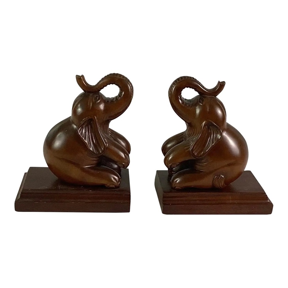 1980s Brown Elephant Bookends